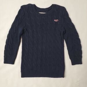 Hollister M Vintage Y2K Navy Three-Quarter Sleeve Cable-Knit Crew Sweater